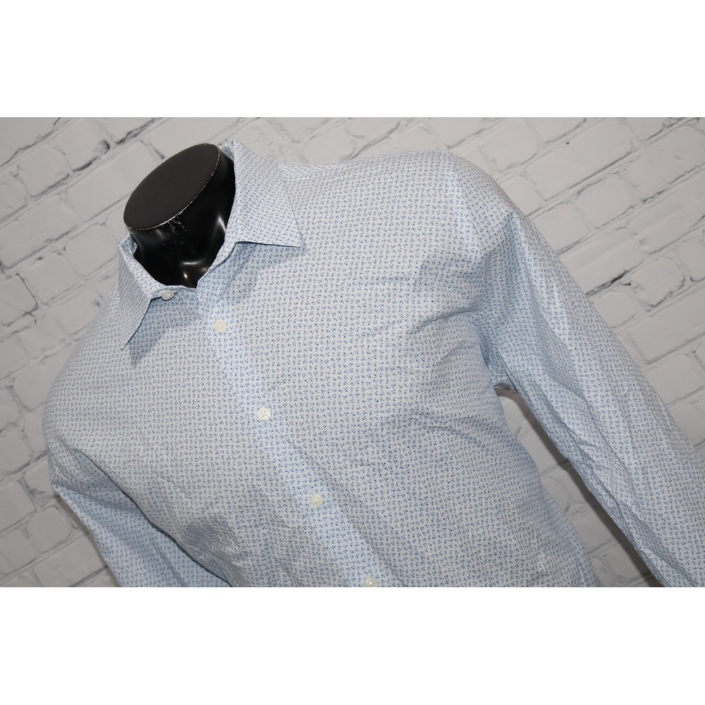 Express 1MX Shirt Mens XL Blue Paisley Slim Fit Stretch Cotton Performance